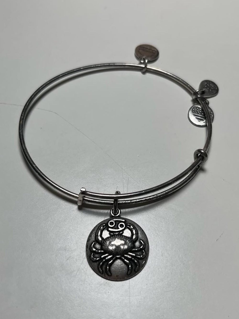 Alex and Ani Adjustable Silver-Tone Cancer Charm Bangle Bracelet - Women Jewelry